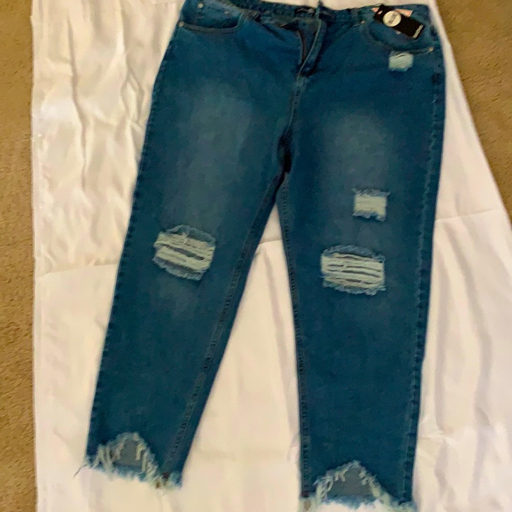 Plus ripped distressed high waist mom jean